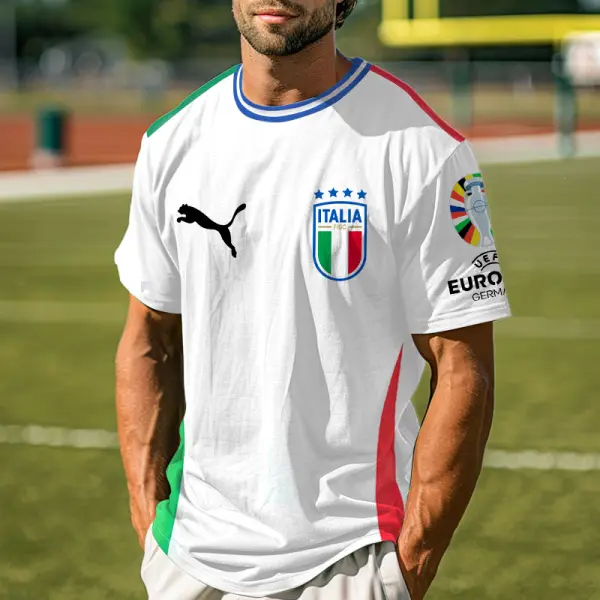 Men's Italy Football Color Block Print Jersey Short Sleeve T-Shirt - Nicheten.com 