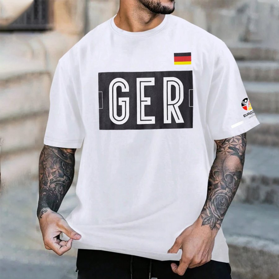 

Men's Football 2024 Germany Loose Short Sleeve Color Block Crew Neck T-Shirt