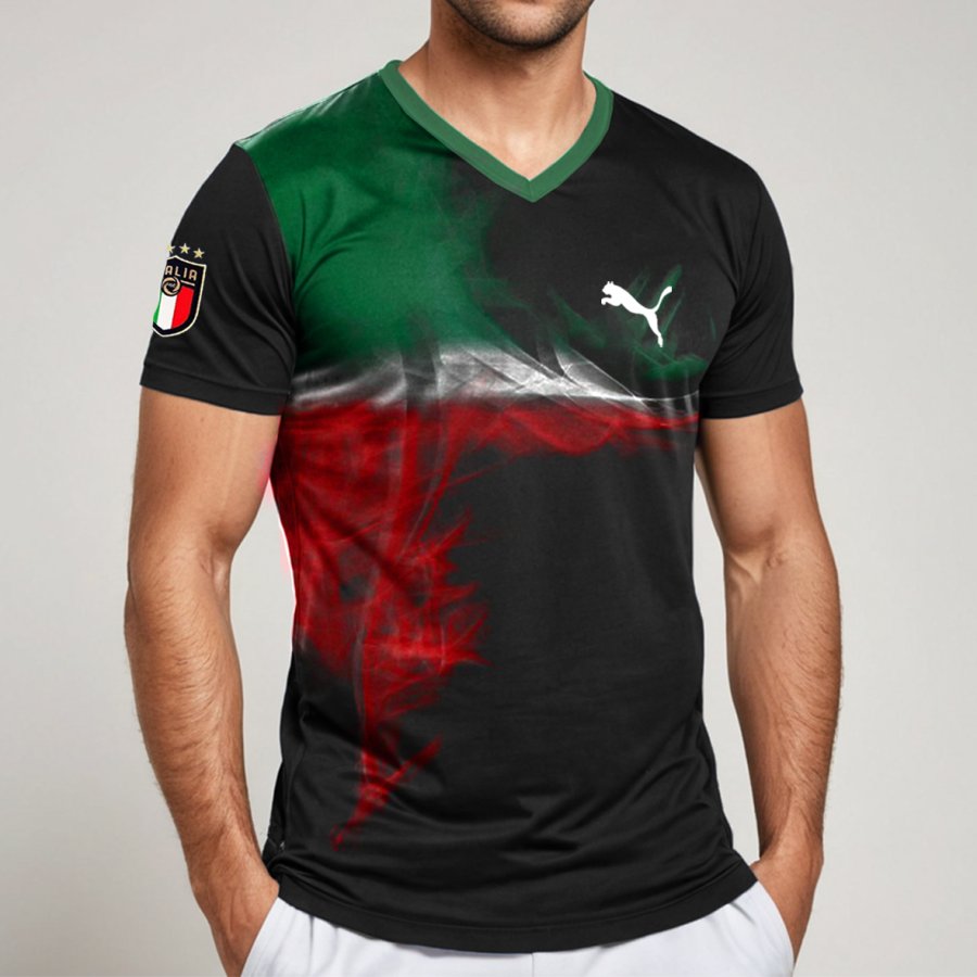 

Football Race 2024 Italia Loose Short Sleeve Block V Neck T-Shirt