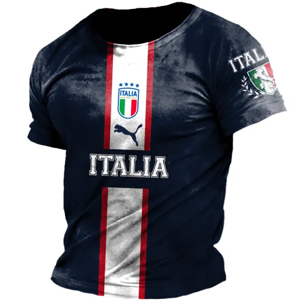 Italia Football Print Vintage T-shirt - Cotosen.com 