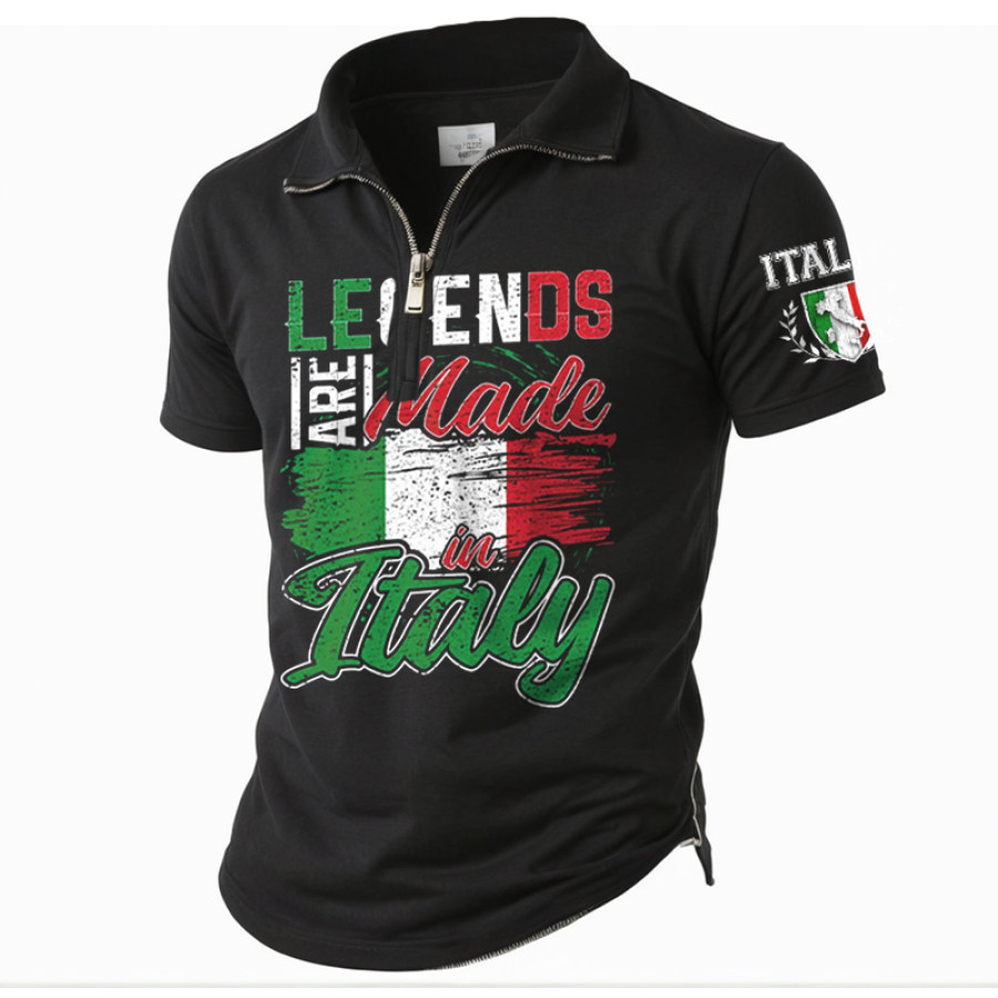 

Italy National Flag Print Vintage 1/4 Zipper T-shirt