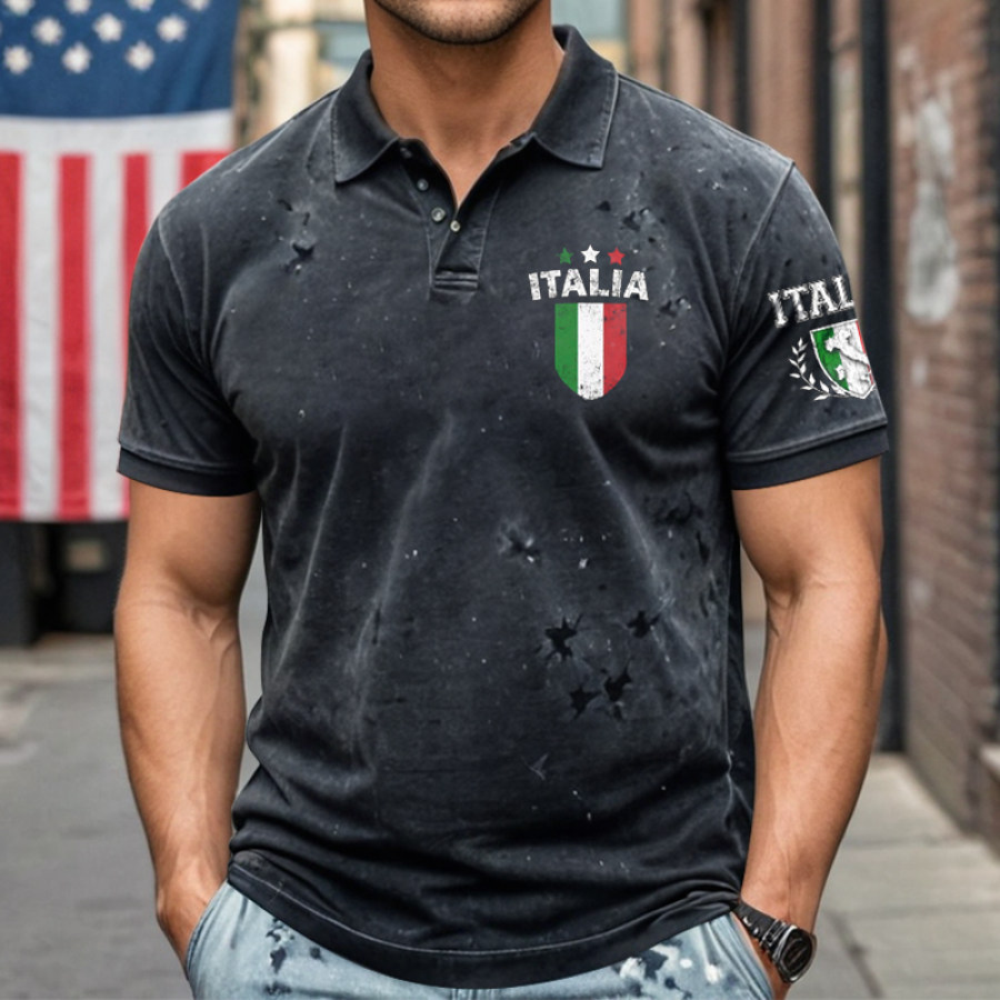 

Italy National Flag Print Vintage Polo T-shirt