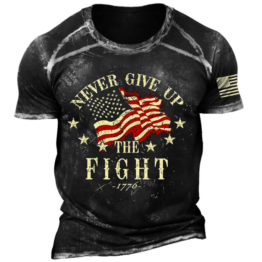 

Men's Vintage Never Give Up The Fight 1776 American Independence Day Patriotic Print Short Sleeve Round Neck T-Shirt