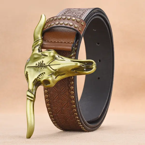 Men's Belt Western Cowboy Embossed Personalized Rivet Belt - Elementnice.com 