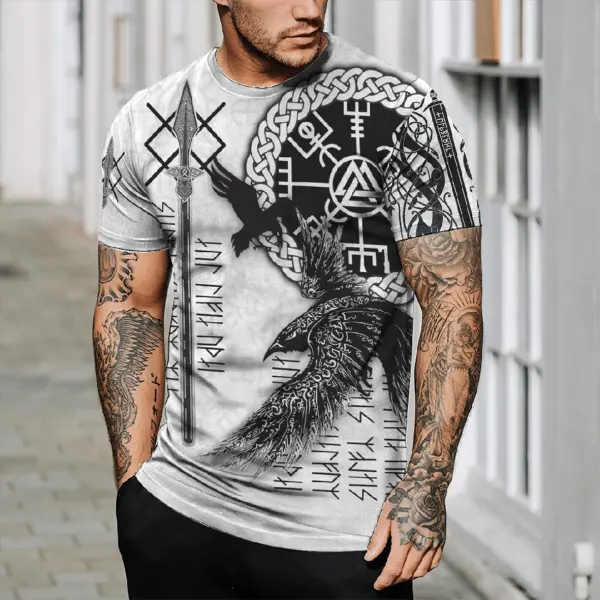 Men's Vintage Animal Totem Short Sleeve Color Block Crew Neck T-Shirt - Wayrates.com 