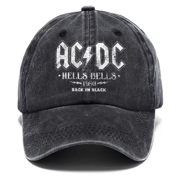 Washed Cotton Sun Hat Vintage ACDC Rock Band Back In Black Outdoor Casual Cap - Cotosen.com 