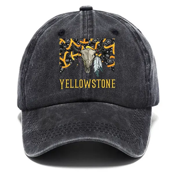 Washed Cotton Sun Hat Vintage Yellowstone Print Outdoor Casual Cap - Rabclub.com 