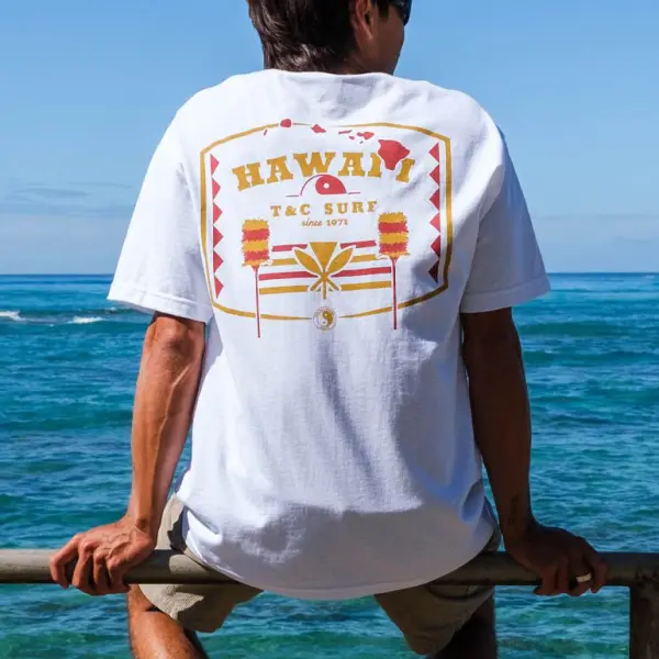 Men's T-Shirt Surf Hawaii Print Beach Daily Round Neck Short Sleeve Tops - Trisunshine.com 