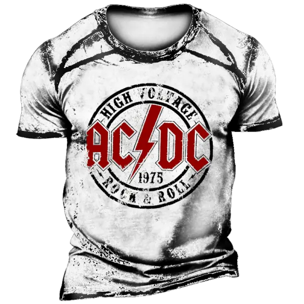 Men's Vintage Rock Band Print Short Sleeve Round Neck T-Shirt - Nicheten.com 