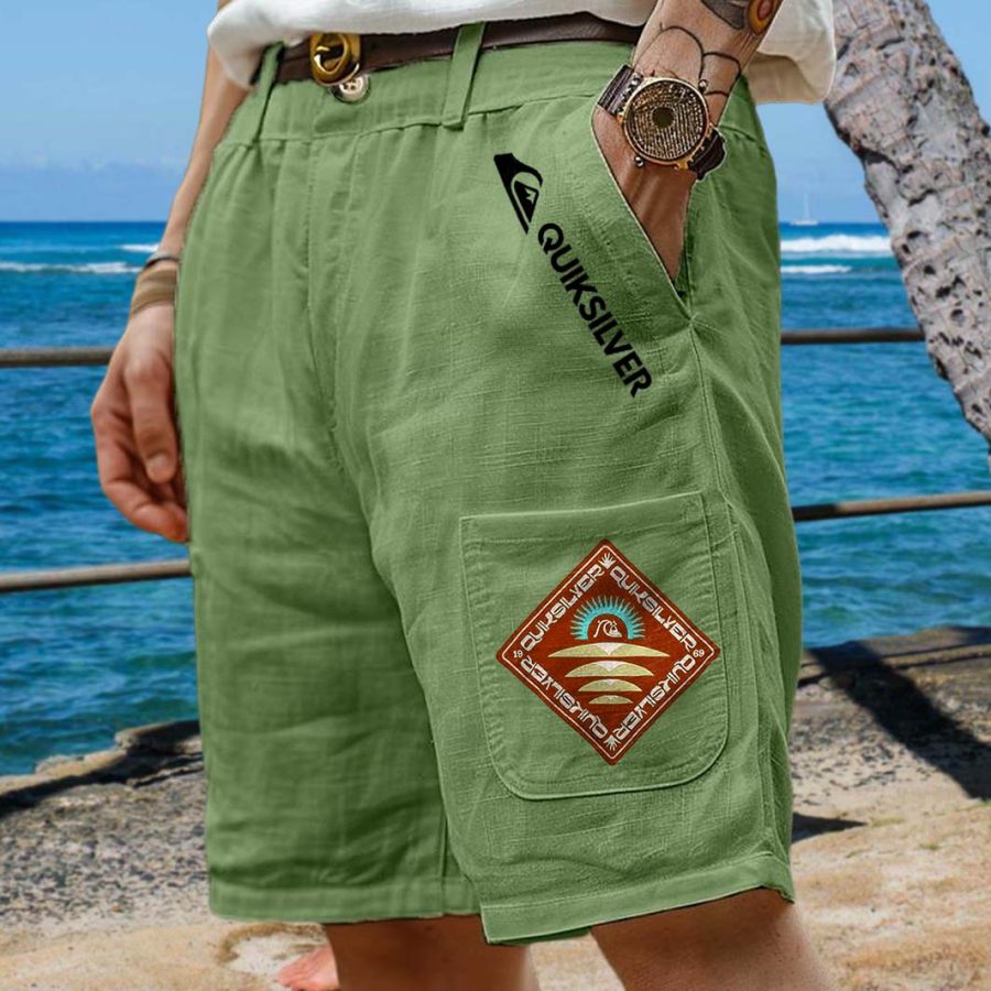 

Men's Quiksilver Surf Cotton Linen Beach Vacation Casual Daily Shorts