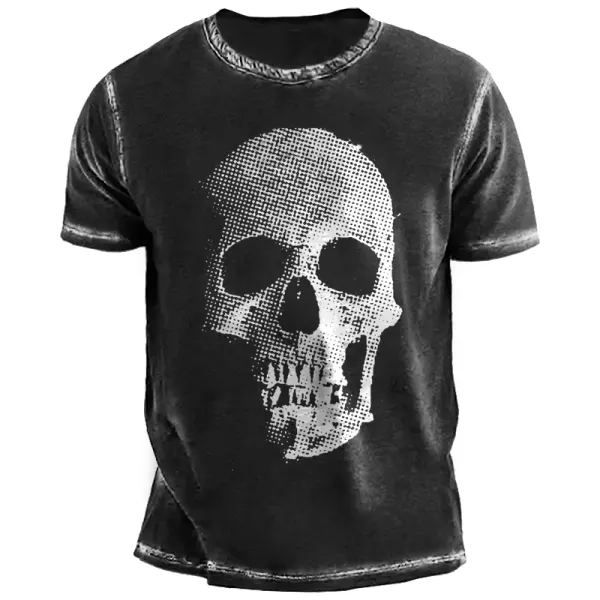 Men's Vintage Skull Printed Short Sleeved T-shirt - Dozenlive.com 