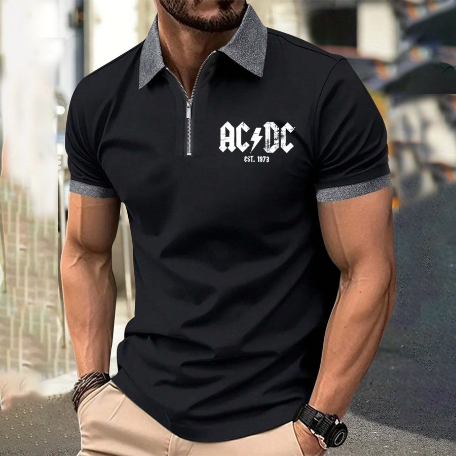 

Men's T-Shirt ACDC Rock Band Vintage Short Sleeve Summer Daily Polo Neck Tops