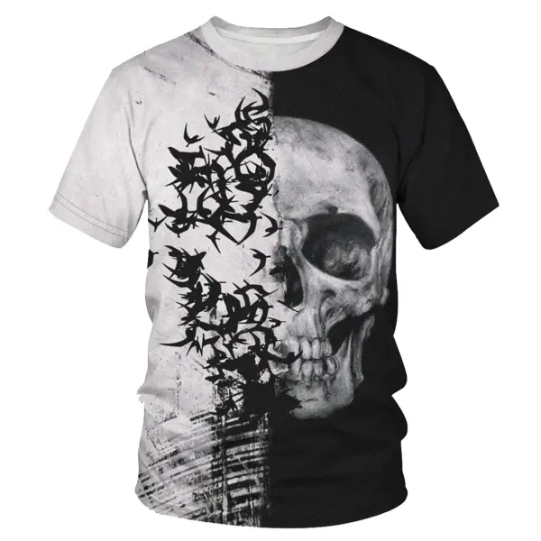 Men's Vintage Skull Print Daily Short Sleeve Crew Neck T-Shirt - Dozenlive.com 
