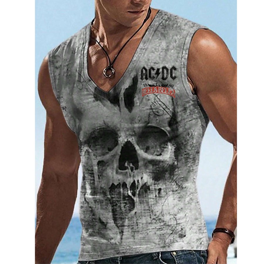 

Men's Vintage ACDC Rock Band Printed Casual Cross Element Printed Vest