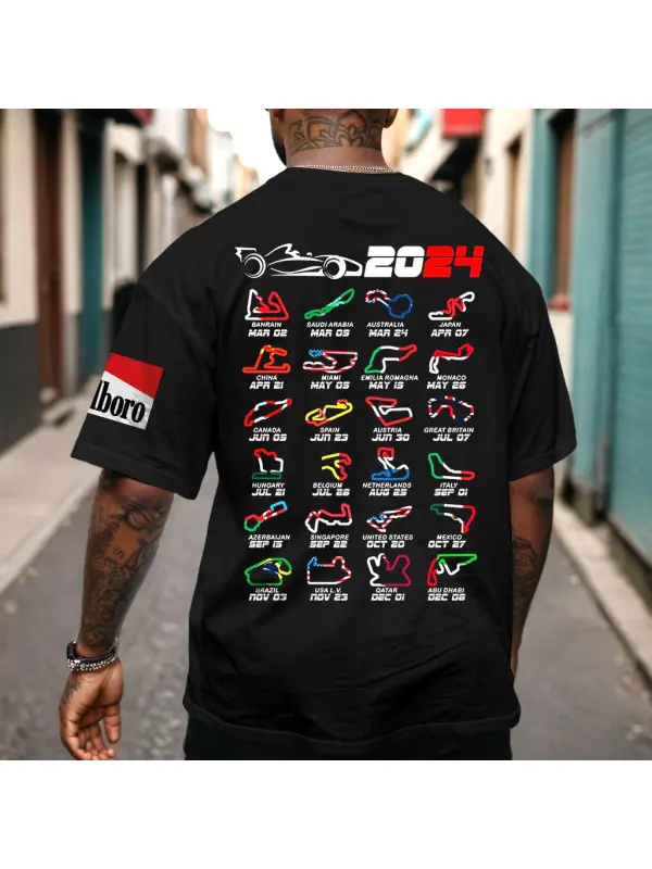 Men's Oversized T-Shirt Racing Vintage Short Sleeve Casual Tee - Timetomy.com 