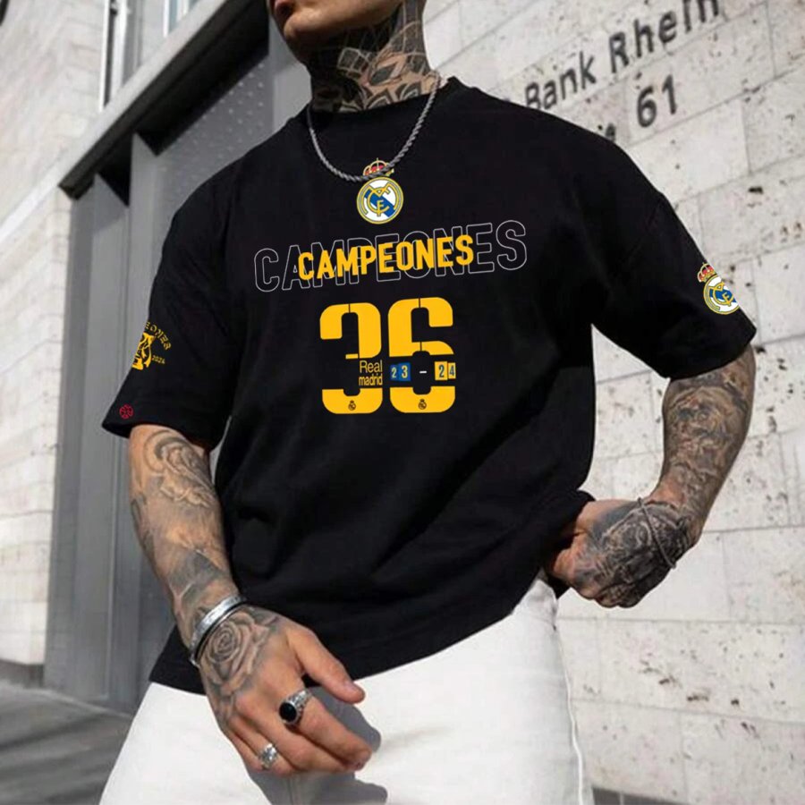 

Men's Uefa Real Madrid 2024 Loose Short Sleeve Oversized T-Shirt