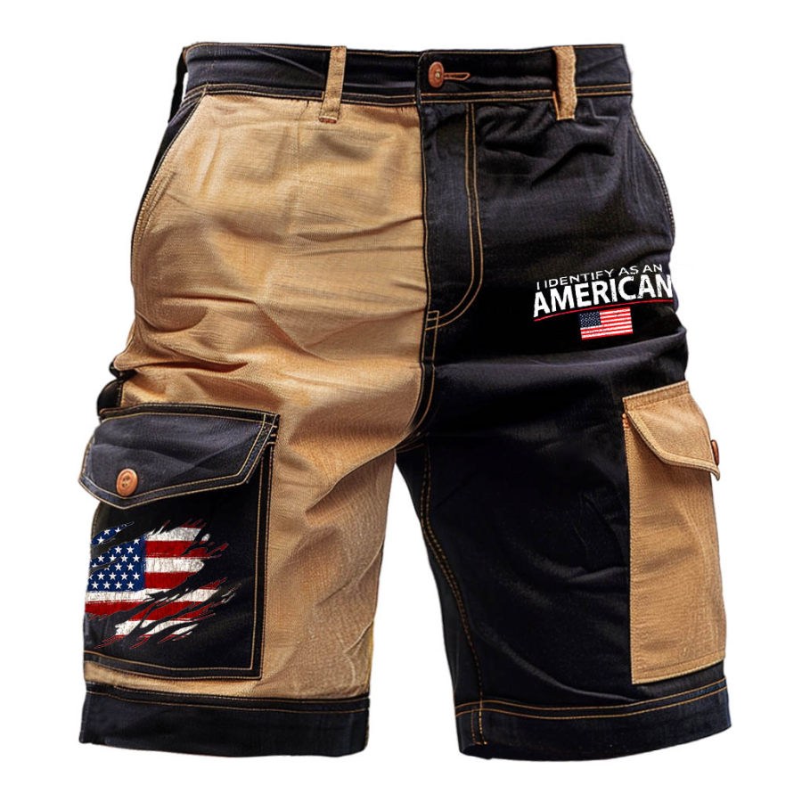 

Men's Vintage I Identify As An American Independence Day Corduroy Color Block Multi Pocket Outdoor Shorts