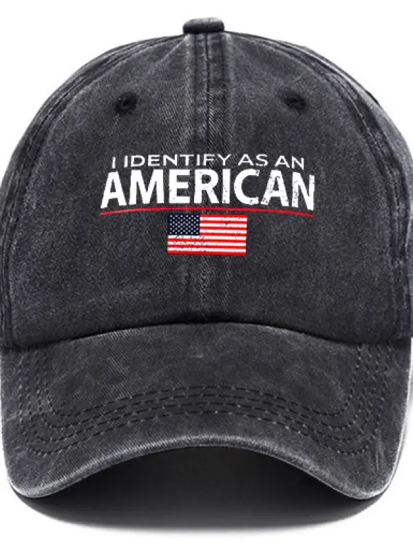 Unisex I Identify As An American Flag 4th Of July Washed Cotton Sun Hat Vintage Print Casual Cap - Menbarn.com 