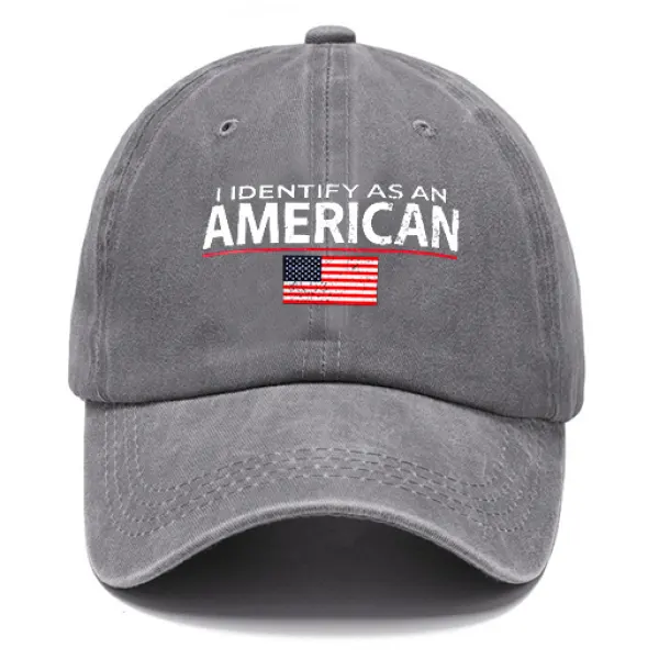 Unisex I Identify As An American Flag 4th Of July Washed Cotton Sun Hat Vintage Print Casual Cap - Anurvogel.com 