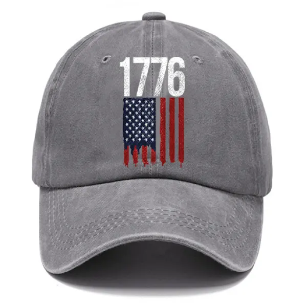 Unisex American Flag 1776 July 4th Washed Cotton Sun Hat Vintage Print Casual Cap - Wayrates.com 