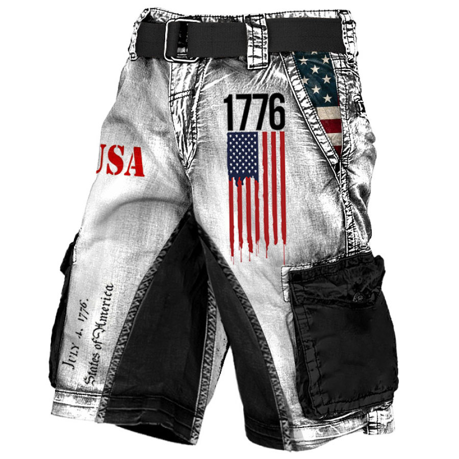 

Men's Cargo Shorts American Flag 1776 Declaration Of Independence July 4th Vintage Distressed Utility Outdoor Shorts