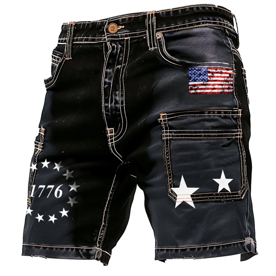 

Men's Vintage American Flag 1776 Patriot Splicing Contrasting Colors Printed Cargo Shorts