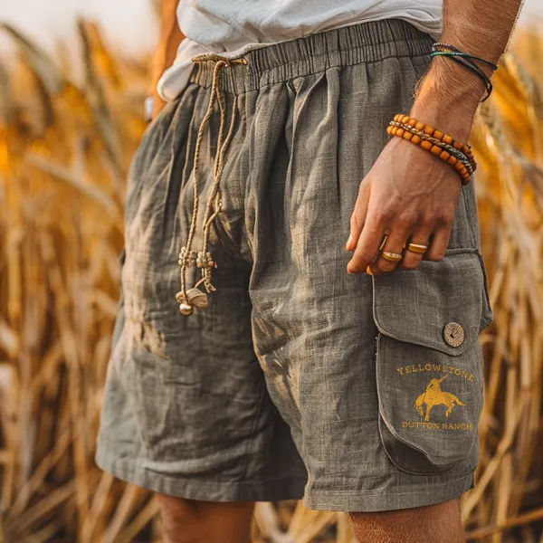 Men's Yellowstone Cotton Linen Drawstring Shorts - Wayrates.com 