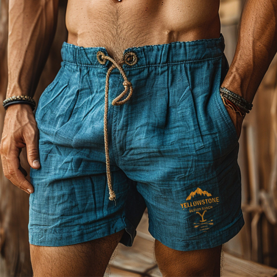 

Men's Yellowstone Cotton Linen Drawstring Shorts
