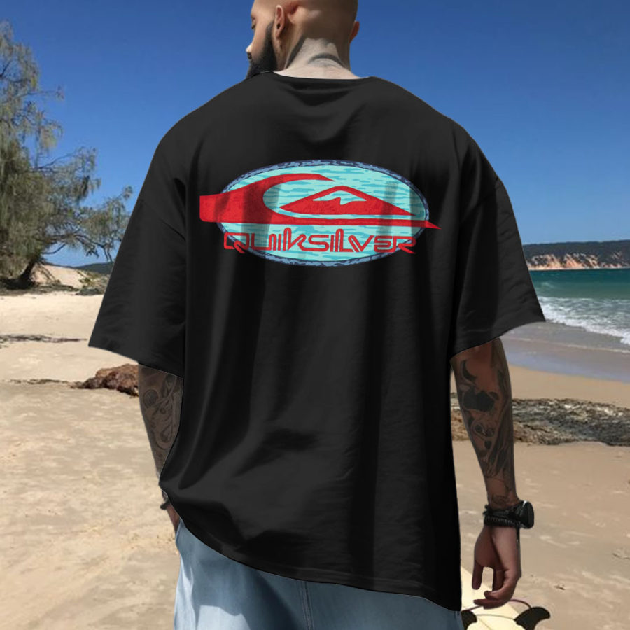 

Men's Vintage 90s Quiksilver Surf Beach Loose Short Sleeve Oversized T-Shirt