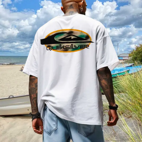 Men's Vintage 90s Quiksilver Surf Beach Loose Short Sleeve Oversized T-Shirt - Elementnice.com 