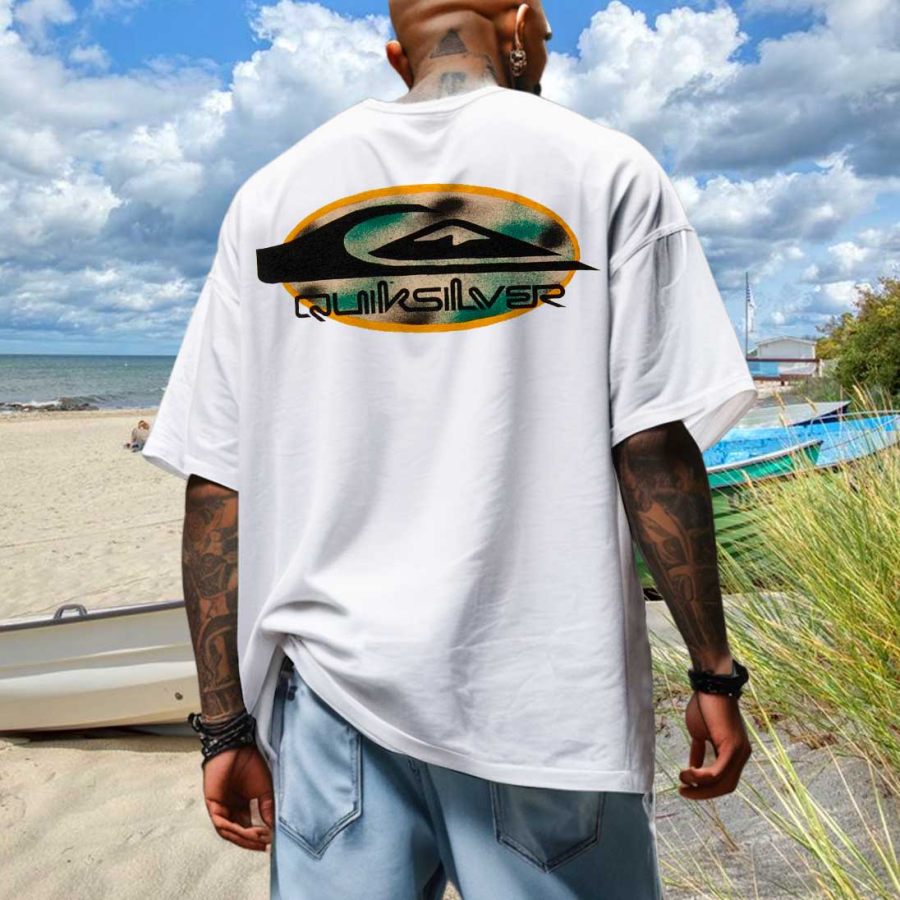 

Men's Vintage 90s Quiksilver Surf Beach Loose Short Sleeve Oversized T-Shirt