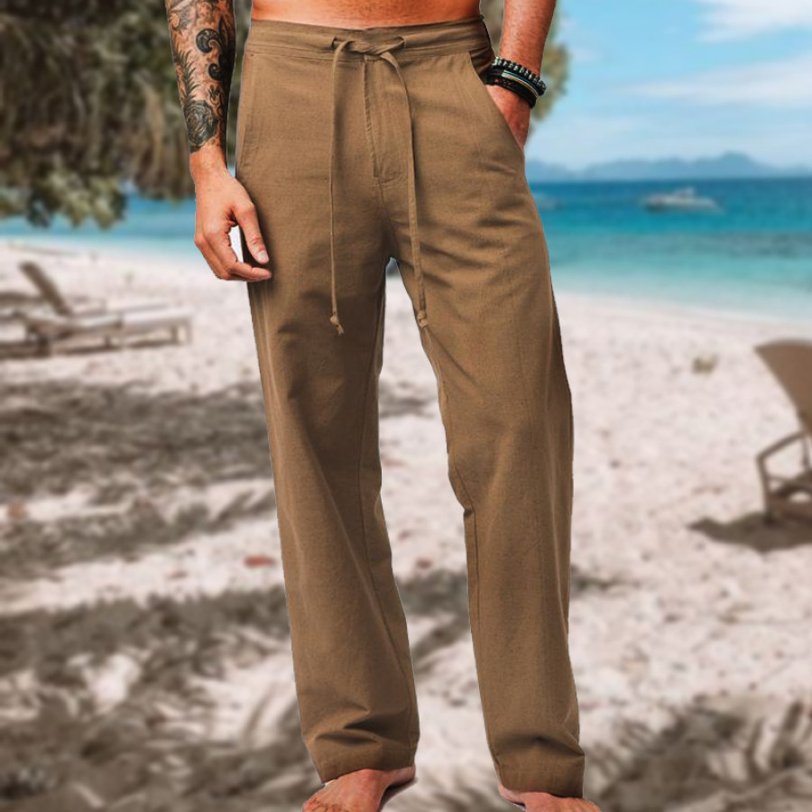 

Men's Linen Outdoor Beach Vacation Drawstring Casual Pants