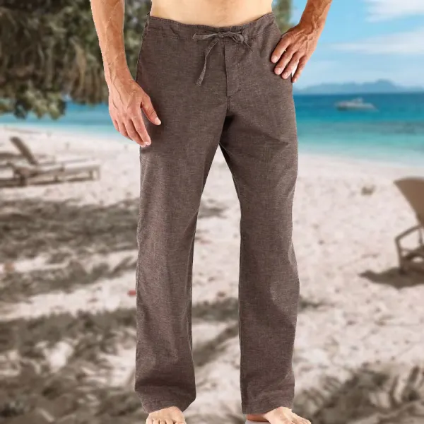 Men's Linen Outdoor Beach Vacation Casual Drawstring Pants - Wayrates.com 