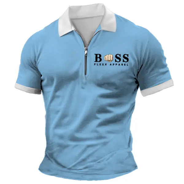 Men's T-Shirt Zipper Polo Color Block Print Outdoor Summer Daily Short Sleeve Tops Only $23.99 - Cotosen.com 