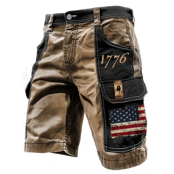 Men's American Flag 1776 Patriotic Independence Day Print Outdoor Tactical Stretch Vintage Contrast Color Pockets Cargo - Nicheten.com 