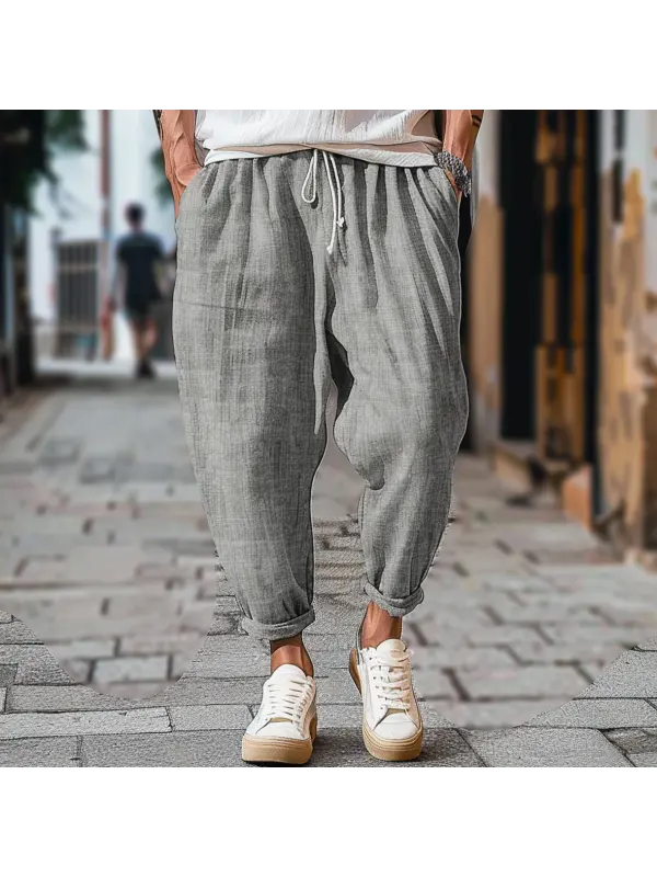 Mens Beach Loose Drawstring Linen Casual Pants - Anrider.com 