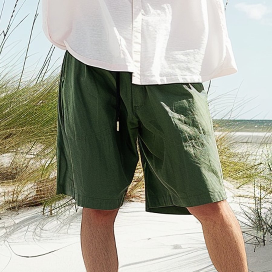 

Mens Beach Loose Drawstring Linen Casual Shorts