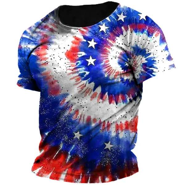 Men's American Flag Independence Day Star Patriot Tie Dye Print T-shirt - Wayrates.com 