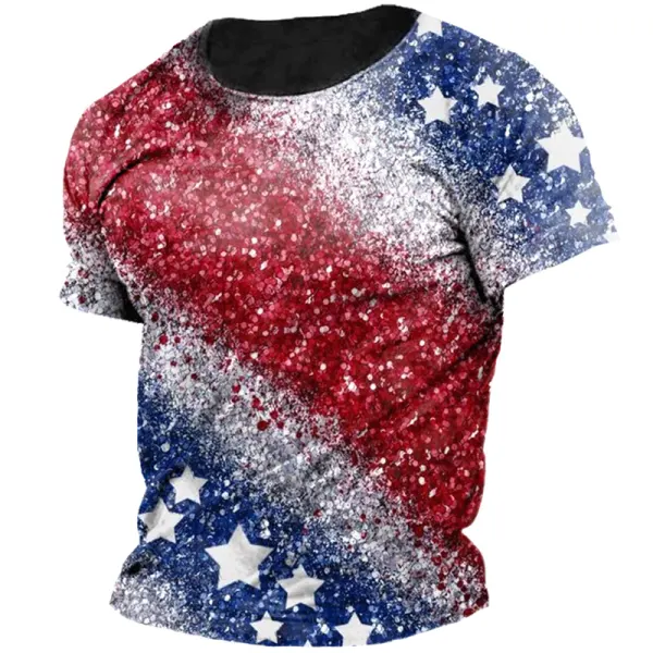 Men's American Flag Independence Day Star Patriot Tie Dye Print T-shirt - Wayrates.com 