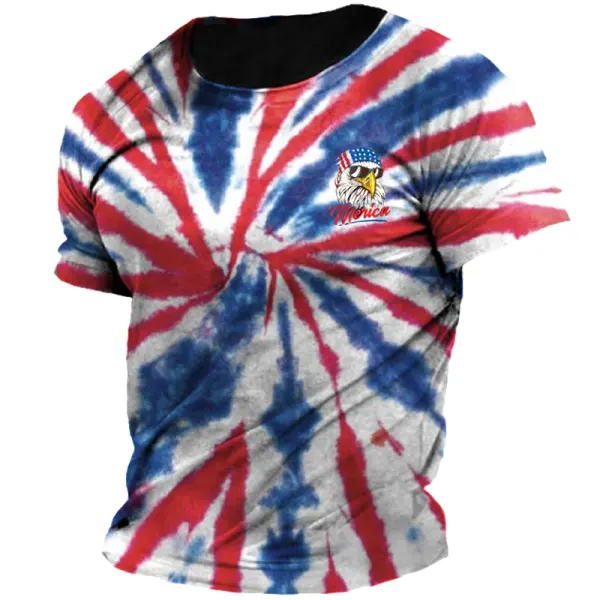 Men's American Flag Independence Day Patriot Tie Dye Print T-shirt - Wayrates.com 