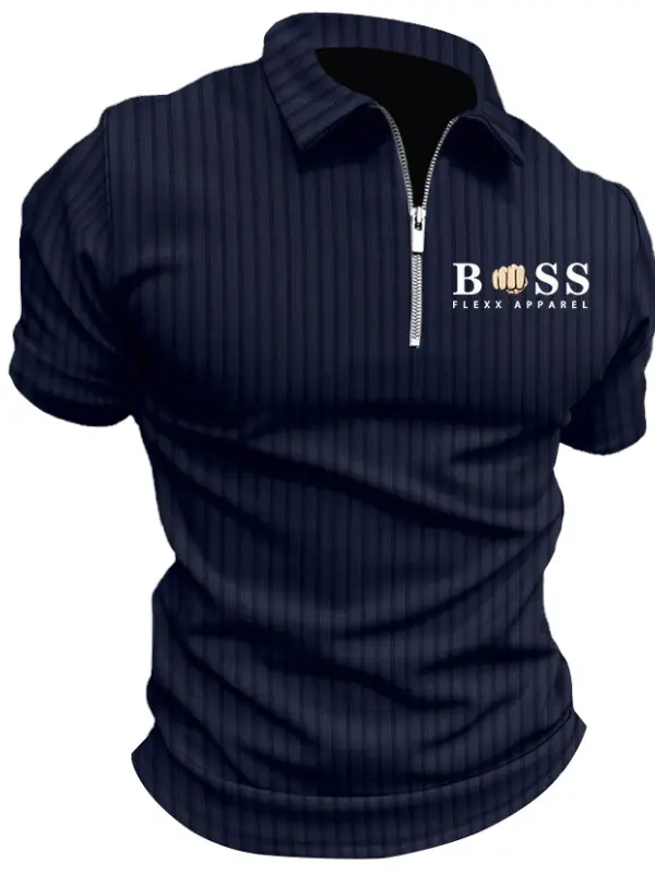 Men's T-Shirt Zipper Polo Stripe Print Outdoor Summer Daily Short Sleeve Tops - Wantbright.com 