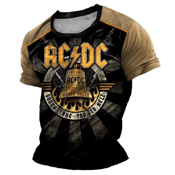 Men's Vintage ACDC Rock Band Hells Bells Print Daily Short Sleeve Contrast Color Crew Neck T-Shirt Only $18.99 - Elementnice.com 