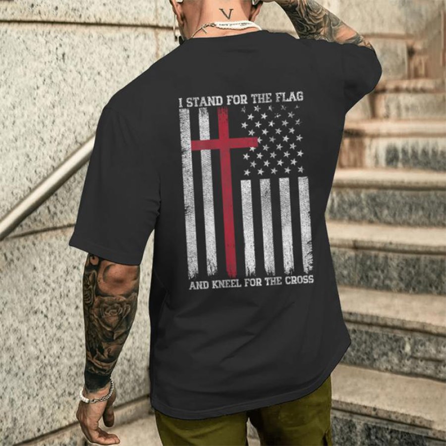 

I Stand For The Flag Kneel For The Cross Usa American Flag Men's T-shirt Back Print