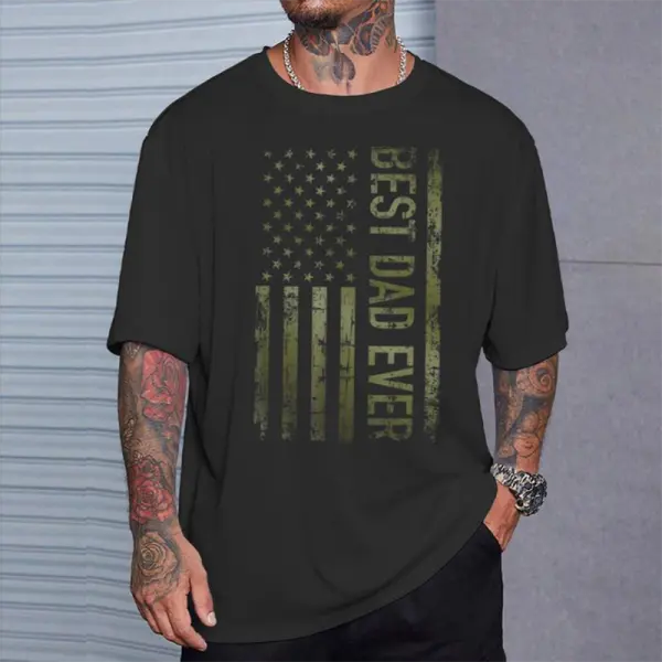 Best Dad Ever American Military Camouflage Flag Father T-Shirt - Wayrates.com 