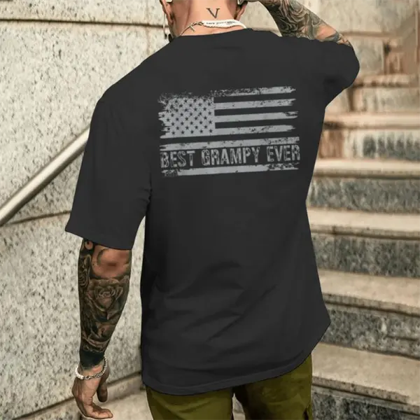Best Grampy Ever With Us American Flag Fathers Day Dad Men's T-shirt Back Print - Wayrates.com 