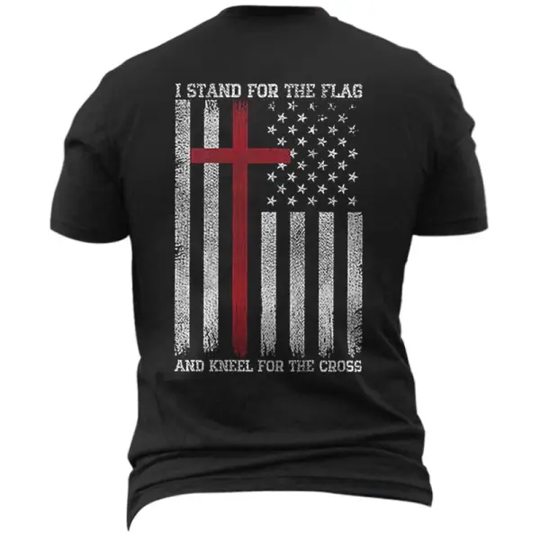 I Stand For The Flag Kneel For The Cross Usa American Flag Men's T-shirt Back Print Only $18.99 - Rabclub.com 