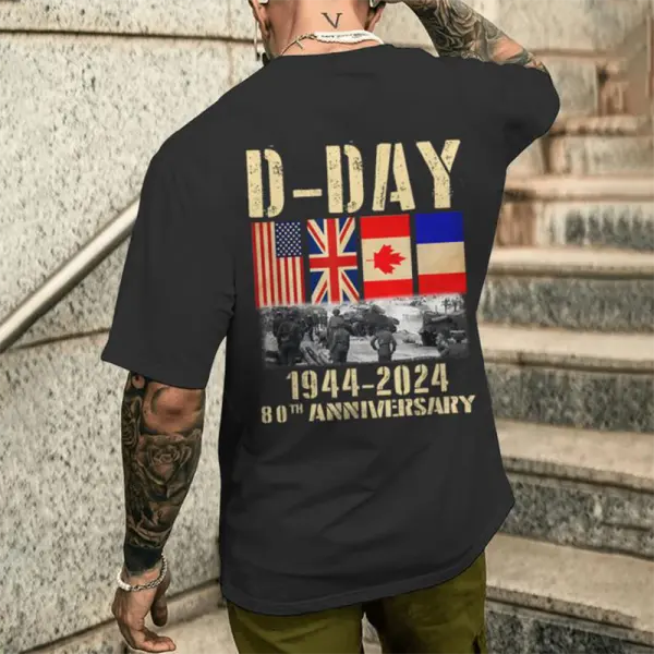 D-Daynormandy Landings 80Th Anniversary 1944-2024 UK Flag Men's T-shirt Back Print - Wayrates.com 