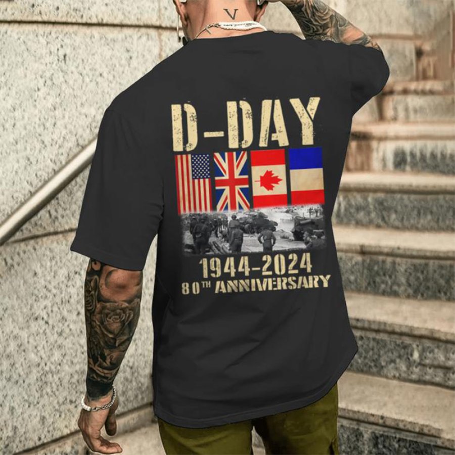 

D-Daynormandy Landings 80Th Anniversary 1944-2024 UK Flag Men's T-shirt Back Print