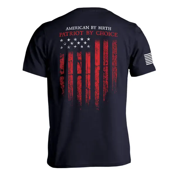 Men's Vintage American By Birth Patriot By Choice Print Daily Short Sleeve Round Neck T-Shirt - Wayrates.com 
