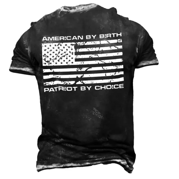 Men's Vintage American Flag By Birth Patriot By Choice Print Daily Short Sleeve Round Neck T-Shirt - Wayrates.com 